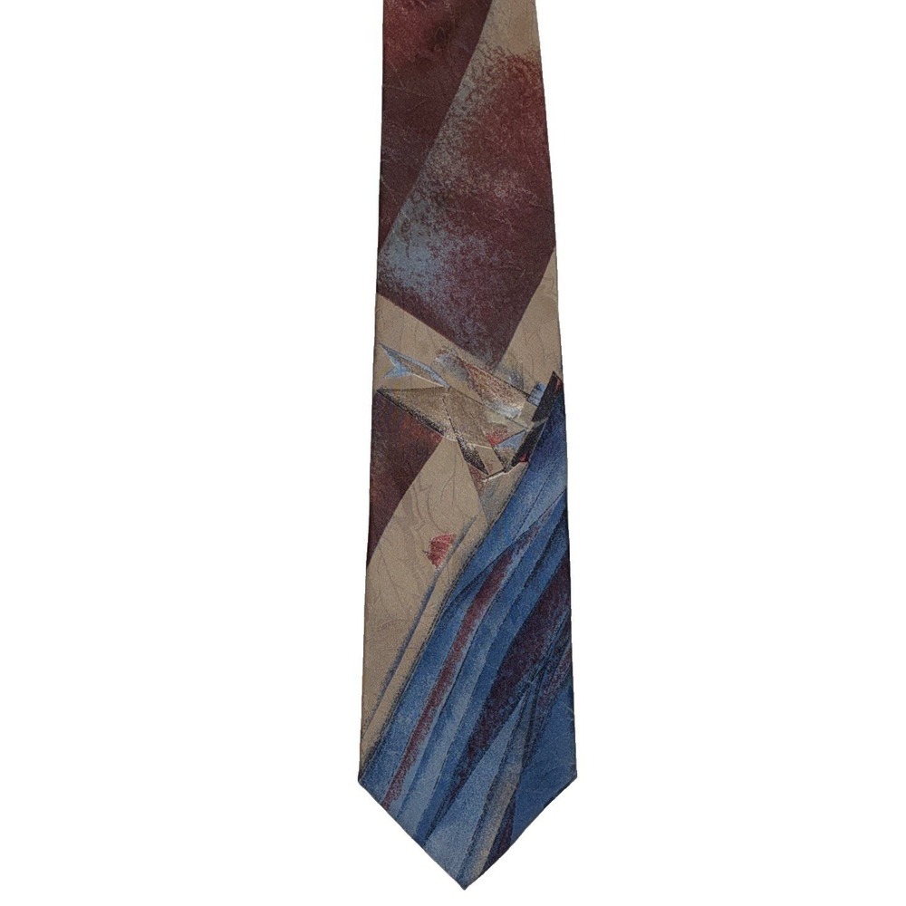 Karl Lagerfeld 100% Silk Men's Necktie Designer Italy Vintage Blue/Brown Art - Picture 2 of 4